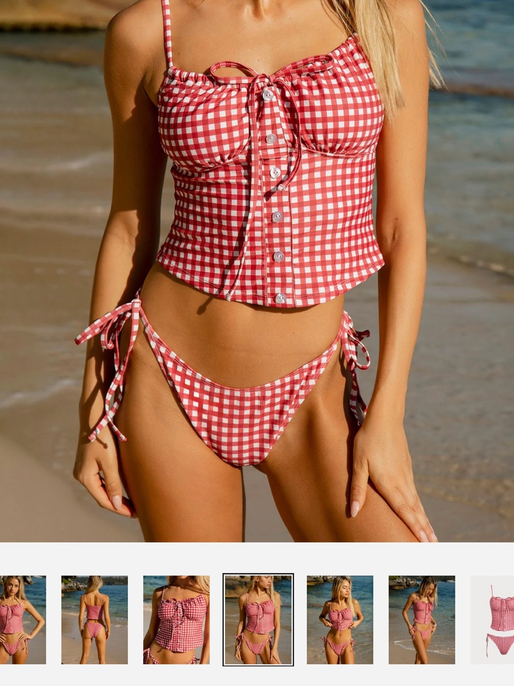 Samiol Red Vintage Plaid Tankini Set